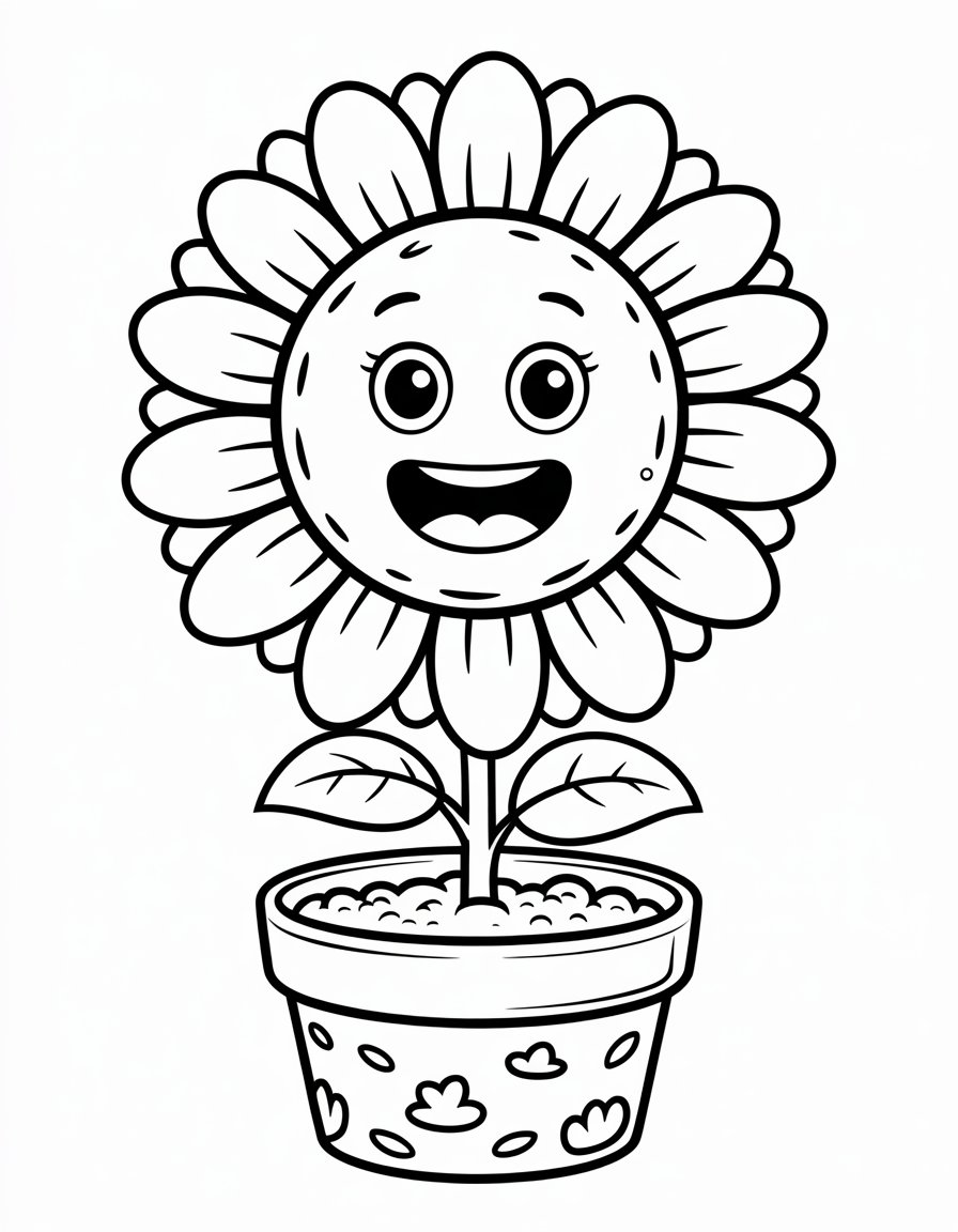 Cartoon Sunflower in Pot